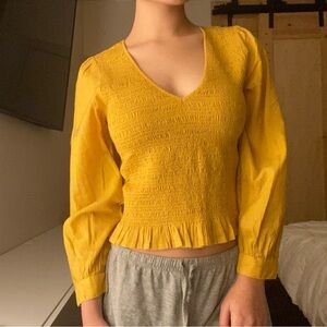 American Eagle Yellow Long Sleeve Smocked Blouse
